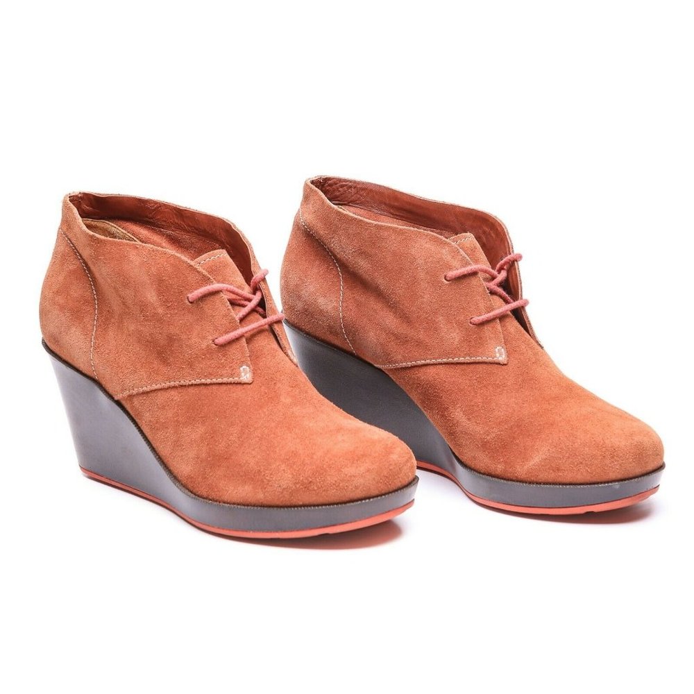 Women's Suede Wedge Ankle Booties in Rust